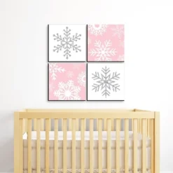 Big Dot Of Happiness Pink Winter Wonderland - Kids Room Nursery Decor & Home Decor - 11 X 11 Inches Nursery Wall Art - Set Of 4 Prints For Baby's Room