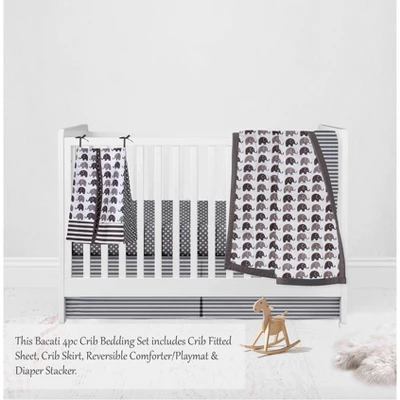 Bacati - Elephants White/Gray 4 Pc Crib Bedding Set With Diaper Caddy 2 Bacati - Elephants White/Gray 4 Pc Crib Bedding Set With Diaper Caddy - Image 2