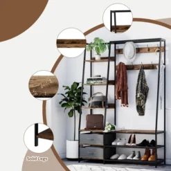Tangkula 6-in-1 Freestanding Hall Tree Coat Rack W/ Bench & Fabric Dressers Rustic Brown -Baby Products Store GUEST 1623074c 243a 476c af8e 53f63301d586