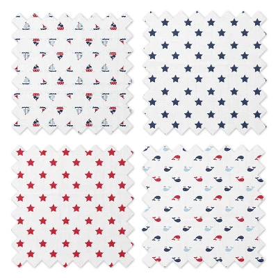 Bacati - Little Sailor Blue/Navy/Red Boys Muslin Swaddling Blankets Set Of 4 4 Bacati - Little Sailor Blue/Navy/Red Boys Muslin Swaddling Blankets Set Of 4 - Image 4