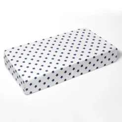 Bacati - Stars Navy Muslin 100 Percent Cotton Universal Baby US Standard Crib Or Toddler Bed Fitted Sheet