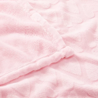 Plush Embossed Baby Blanket Hearts - Cloud Island™ Pink 2 Plush Embossed Baby Blanket Hearts - Cloud Island™ Pink - Image 2
