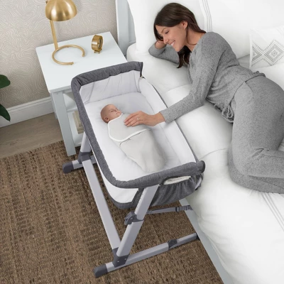 Simmons Kids' Dream Bedside Baby Bassinet Sleeper With Breathable Mesh And Adjustable Heights - Lightweight Portable Crib - Gray 4 Simmons Kids' Dream Bedside Baby Bassinet Sleeper With Breathable Mesh And Adjustable Heights - Lightweight Portable Crib - Gray - Image 4