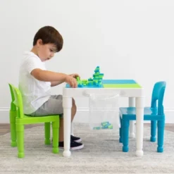3pc Kids' 2 In 1 Square Activity Table With Chairs And 100pc Building Blocks White/Green/Blue - Humble Crew 12 3pc Kids' 2 In 1 Square Activity Table With Chairs And 100pc Building Blocks White/Green/Blue - Humble Crew -Baby Products Store GUEST 2d6c55bb 10cd 4c13 8daf fe81bd5b7697