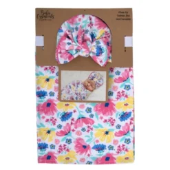 Baby Essentials Floral Swaddle Blanket And Turban Set