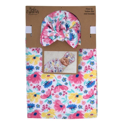 Baby Essentials Floral Swaddle Blanket And Turban Set 1 Baby Essentials Floral Swaddle Blanket And Turban Set