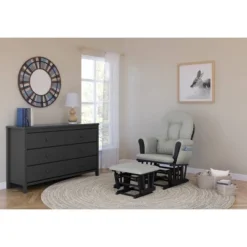 Storkcraft Hoop Glider And Ottoman - Black Frame/Light Gray Fabric