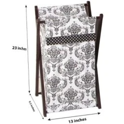 Bacati - Classic Damask White/black Laundry Hamper With Wooden Frame