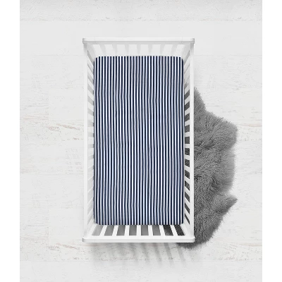 Bacati - Navy Pin Stripes 100 Percent Cotton Universal Baby US Standard Crib Or Toddler Bed Fitted Sheet 3 Bacati - Navy Pin Stripes 100 Percent Cotton Universal Baby US Standard Crib Or Toddler Bed Fitted Sheet - Image 3