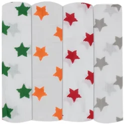 Bacati - Stars Neutral Swaddling Muslin Blankets Of 4 (Green,Orange,Red,Gray) -Baby Products Store GUEST 3e47f474 5cd4 4421 a9b8 e4ec18b6e7a6