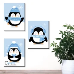 Big Dot Of Happiness Winter Penguins - Holiday Nursery Wall Art And Christmas Home Decor - 7.5 X 10 Inches - Set Of 3 Prints