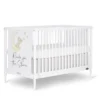 Dream On Me Moon Bear Reaching For The Stars 4 In 1 Modern Island Convertible Crib With Rounded Spindles Mural On One End Panel, White Finish