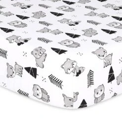 The Peanutshell Fitted Crib Sheets - Woodland Animal And Buffalo Plaid - 4pk