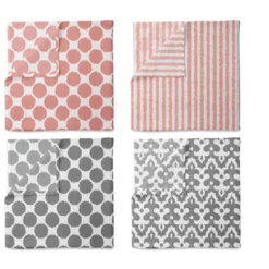 Bacati - Ikat Coral/Gray Dots/Stripes Swaddling Muslin Blankets Set Of 4