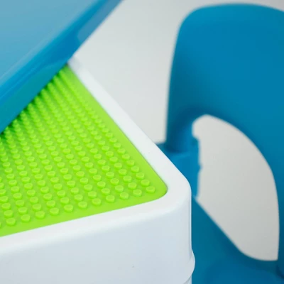 3pc Kids' 2 In 1 Square Activity Table With Chairs And 100pc Building Blocks White/Green/Blue - Humble Crew 3 3pc Kids' 2 In 1 Square Activity Table With Chairs And 100pc Building Blocks White/Green/Blue - Humble Crew - Image 3