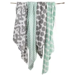 Bacati - Ikat Mint/Gray Dots/Stripes Swaddling Muslin Blankets Set Of 4 -Baby Products Store GUEST 4f0ba4f6 47e5 4062 8a53 d20066ea2f19