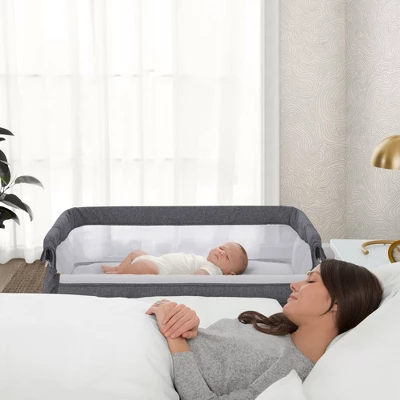 Simmons Kids' Dream Bedside Baby Bassinet Sleeper With Breathable Mesh And Adjustable Heights - Lightweight Portable Crib - Gray 5 Simmons Kids' Dream Bedside Baby Bassinet Sleeper With Breathable Mesh And Adjustable Heights - Lightweight Portable Crib - Gray - Image 5