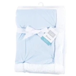 Hudson Baby Infant Boy Plush Blanket With Faux Shearling Back, Light Blue White, One Size