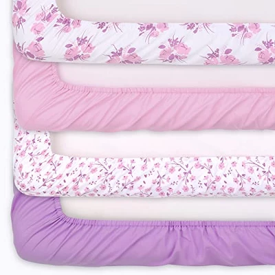 The Peanutshell Purple Floral 4-Pack Crib Fitted Sheet Set In Purple/Pink/White 2 The Peanutshell Purple Floral 4-Pack Crib Fitted Sheet Set In Purple/Pink/White - Image 2