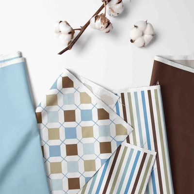 Bacati - Mod Diamonds Stripes Aqua Teal Beige Chocolate 3 Pc Toddler Sheet Set 2 Bacati - Mod Diamonds Stripes Aqua Teal Beige Chocolate 3 Pc Toddler Sheet Set - Image 2
