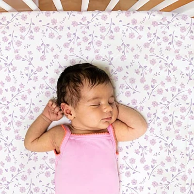 The Peanutshell Purple Floral 4-Pack Crib Fitted Sheet Set In Purple/Pink/White 1 The Peanutshell Purple Floral 4-Pack Crib Fitted Sheet Set In Purple/Pink/White