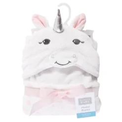 Hudson Baby Infant Girl Hooded Animal Face Plush Blanket, White Unicorn, One Size