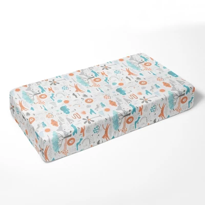 Bacati - Jungle Safari Boys Aqua/Orange 100 Percent Cotton Muslin Universal Baby US Standard Crib Or Toddler Bed Fitted Sheet 1 Bacati - Jungle Safari Boys Aqua/Orange 100 Percent Cotton Muslin Universal Baby US Standard Crib Or Toddler Bed Fitted Sheet