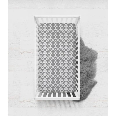 Bacati - Ikat Gray Damask Muslin 100 Percent Cotton Universal Baby US Standard Crib Or Toddler Bed Fitted Sheet 2 Bacati - Ikat Gray Damask Muslin 100 Percent Cotton Universal Baby US Standard Crib Or Toddler Bed Fitted Sheet - Image 2