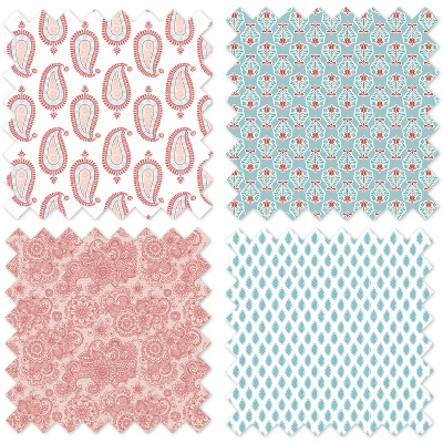 Bacati - Sophia Paisley Aqua/Coral 3 Layer Crib/Toddler Bed Skirt 5 Bacati - Sophia Paisley Aqua/Coral 3 Layer Crib/Toddler Bed Skirt - Image 5