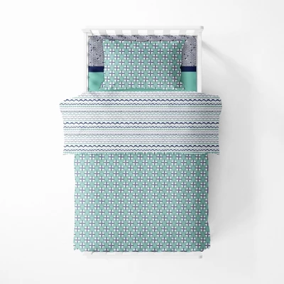 Bacati - Noah Mint Navy 3 Pc Toddler Bed Sheet Set 5 Bacati - Noah Mint Navy 3 Pc Toddler Bed Sheet Set - Image 5