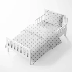 Bacati - Star Gray Ikat Muslin 4pc Toddler Bedding Set