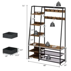 Tangkula 6-in-1 Freestanding Hall Tree Coat Rack W/ Bench & Fabric Dressers Rustic Brown -Baby Products Store GUEST 7ec819ae 7448 4106 9c46 1ffb914feb5a