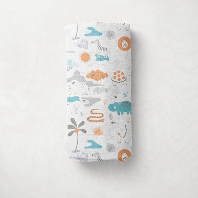 Jungle Safari Boys Aqua/Orange 2 Pack Muslin Swaddling Blanket 2 Jungle Safari Boys Aqua/Orange 2 Pack Muslin Swaddling Blanket - Image 2