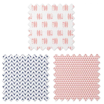 Bacati - Olivia Coral/Navy Buck/Feathers/Triangles Muslin 4 Pc Toddler Bedding Set 7 Bacati - Olivia Coral/Navy Buck/Feathers/Triangles Muslin 4 Pc Toddler Bedding Set - Image 7