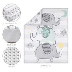 The Peanutshell Elephant Dreams 5-Piece Baby Crib Bedding Set With Quilt And Blanket