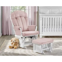 Suite Bebe Victoria Glider And Ottoman - White Wood And Pink Fabric