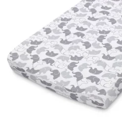 The Peanutshell Changing Pad Covers - Gray Elephants/Stripe 2pk