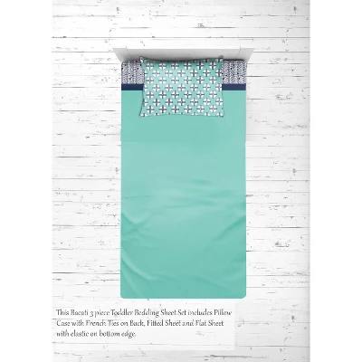 Bacati - Noah Mint Navy 3 Pc Toddler Bed Sheet Set 4 Bacati - Noah Mint Navy 3 Pc Toddler Bed Sheet Set - Image 4