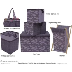 Bacati - Clouds In The City White/Gray Laundry Hamper With Wooden Frame -Baby Products Store GUEST 970ebb26 9f3f 4c82 a744 15d6539adc0f