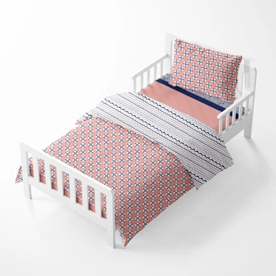 Bacati - Olivia Coral Navy 4 Pc Toddler Bedding Set 3 Bacati - Olivia Coral Navy 4 Pc Toddler Bedding Set - Image 3