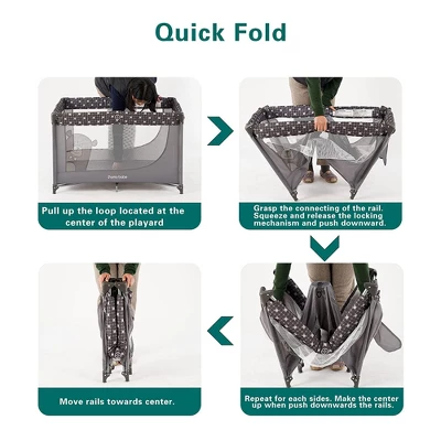 Pamo Babe Travel Foldable Portable Bassinet Baby Infant Comfortable Play Yard Crib Cot With Soft Mattress, Breathable Mesh Walls, And Carry Bag, Gray 3 Pamo Babe Travel Foldable Portable Bassinet Baby Infant Comfortable Play Yard Crib Cot With Soft Mattress, Breathable Mesh Walls, And Carry Bag, Gray - Image 3