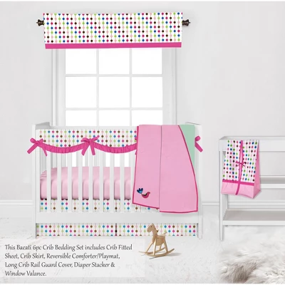 Bacati - Botanical Floral Birds Pink Multicolor 6 Pc Crib Bedding Set With Long Rail Guard Cover 2 Bacati - Botanical Floral Birds Pink Multicolor 6 Pc Crib Bedding Set With Long Rail Guard Cover - Image 2