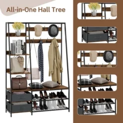 Tangkula 6-in-1 Freestanding Hall Tree Coat Rack W/ Bench & Fabric Dressers Rustic Brown -Baby Products Store GUEST 9ef6aa6e 7e24 4236 bc68 5a9d2ccac293