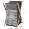 Bacati - Elephants White/Gray Laundry Hamper With Wooden Frame