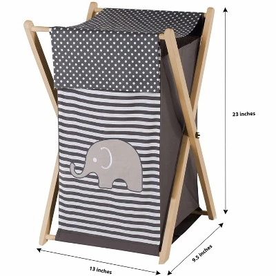 Bacati - Elephants White/Gray Laundry Hamper With Wooden Frame 1 Bacati - Elephants White/Gray Laundry Hamper With Wooden Frame