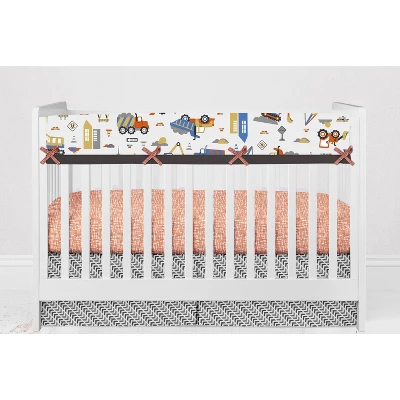 Bacati - Construction Yellow Orange Blue Gray 10 Pc Crib Bedding Set With Long Rail Guard Cover 6 Bacati - Construction Yellow Orange Blue Gray 10 Pc Crib Bedding Set With Long Rail Guard Cover - Image 6