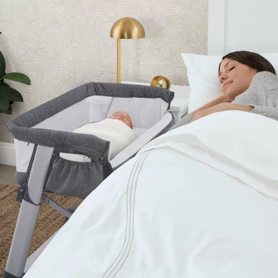 Simmons Kids' Dream Bedside Baby Bassinet Sleeper With Breathable Mesh And Adjustable Heights - Lightweight Portable Crib - Gray 1 Simmons Kids' Dream Bedside Baby Bassinet Sleeper With Breathable Mesh And Adjustable Heights - Lightweight Portable Crib - Gray