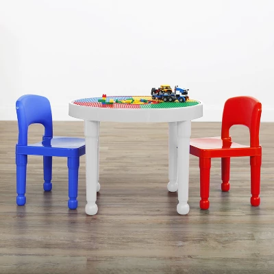3pc Round Plastic Construction Table With 2 Chairs And Cover Blue/Red/White - Humble Crew 6 3pc Round Plastic Construction Table With 2 Chairs And Cover Blue/Red/White - Humble Crew - Image 6