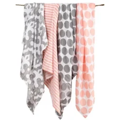 Bacati - Ikat Coral/Gray Dots/Stripes Swaddling Muslin Blankets Set Of 4 -Baby Products Store GUEST bafae1c9 f918 4403 a4e2 f84b7128e68d