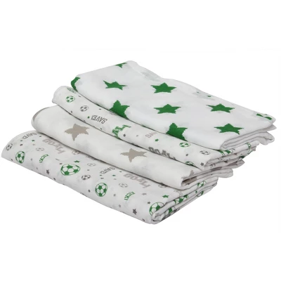 Bacati - Soccerball Green/Gray Muslin Swaddling Blankets Set Of 4 3 Bacati - Soccerball Green/Gray Muslin Swaddling Blankets Set Of 4 - Image 3